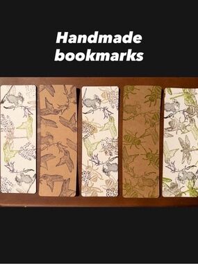 Handmade Bird & Bee Printed Bookmarks - White & Kraft
